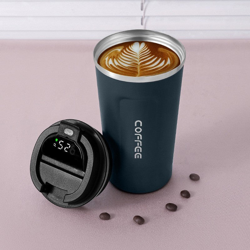 Caneca térmica de café 380/510ml, copo de café de aço inoxidável com display de