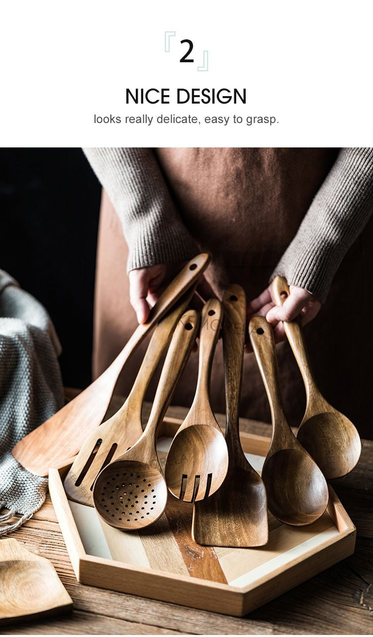 9 colheres de madeira dos pedaços para cozinhar, boneca de madeira para cozinhar