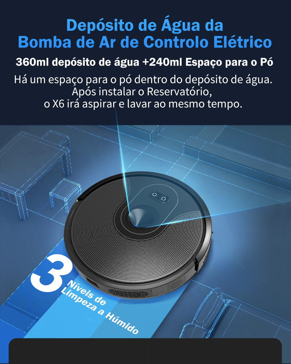 (Código: BRD250) Robô aspirador de pó ABIR X6 com navegação visual tripla, aspir