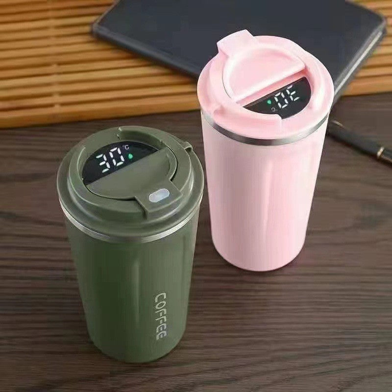 Caneca térmica de café 380/510ml, copo de café de aço inoxidável com display de