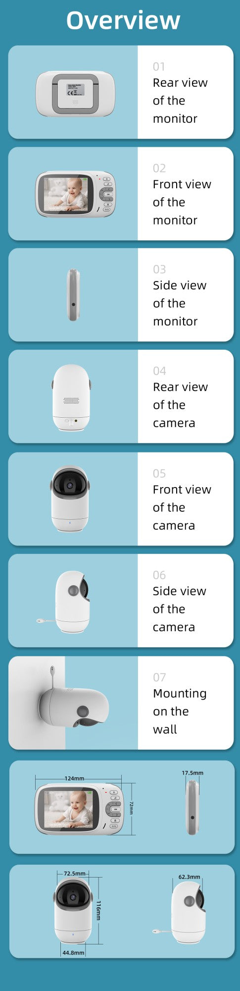Vídeo Baby Monitor com Zoom Digital, Câmera de Vigilância, Auto Night Vision, Tw