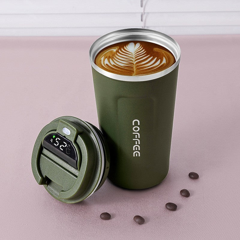 Caneca térmica de café 380/510ml, copo de café de aço inoxidável com display de