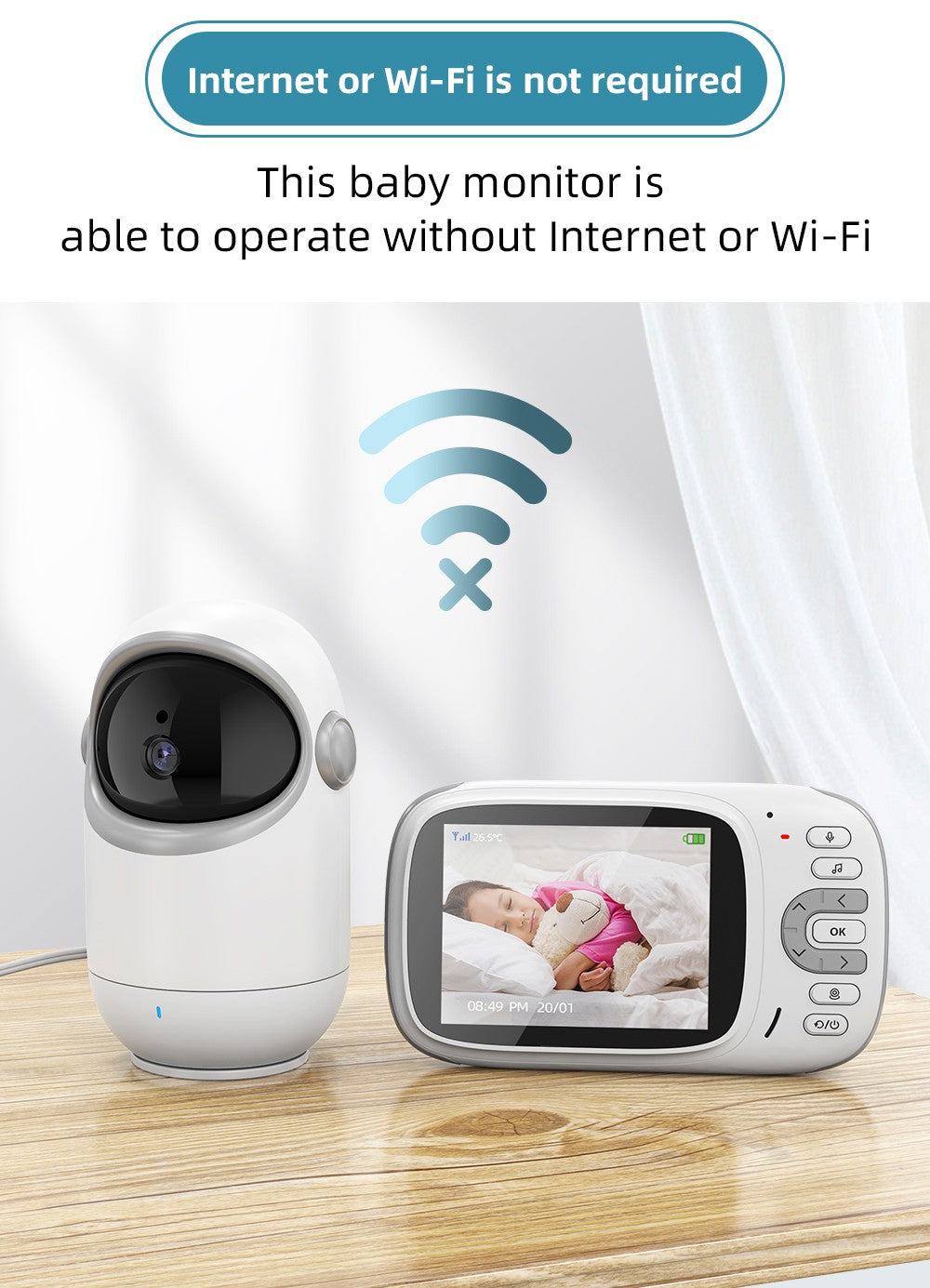 Vídeo Baby Monitor com Zoom Digital, Câmera de Vigilância, Auto Night Vision, Tw
