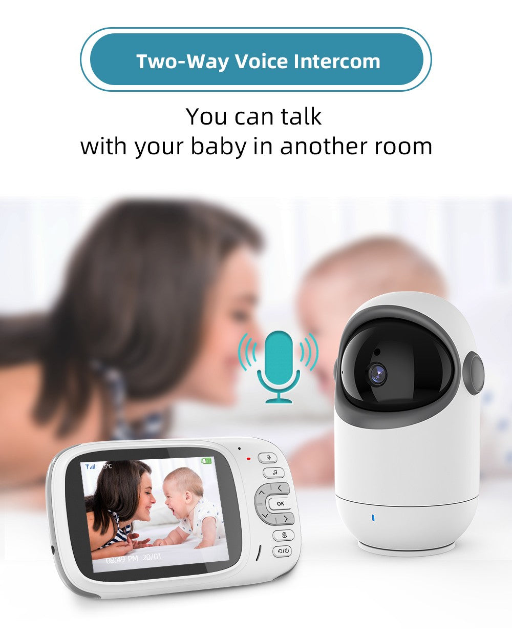 Vídeo Baby Monitor com Zoom Digital, Câmera de Vigilância, Auto Night Vision, Tw