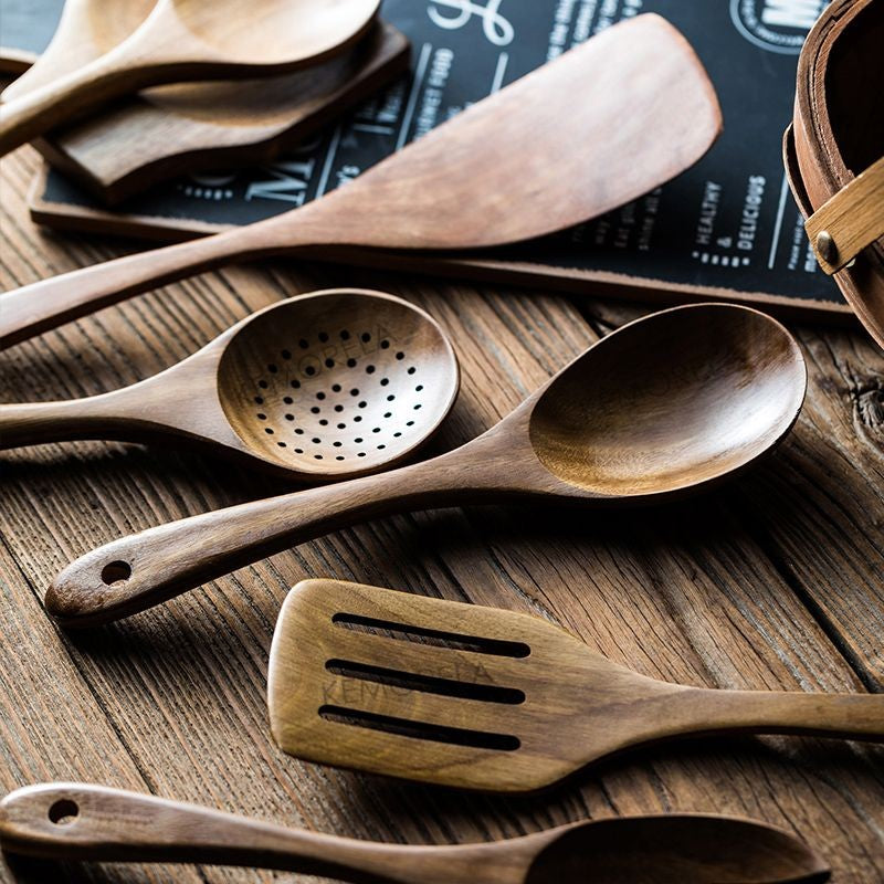9 colheres de madeira dos pedaços para cozinhar, boneca de madeira para cozinhar
