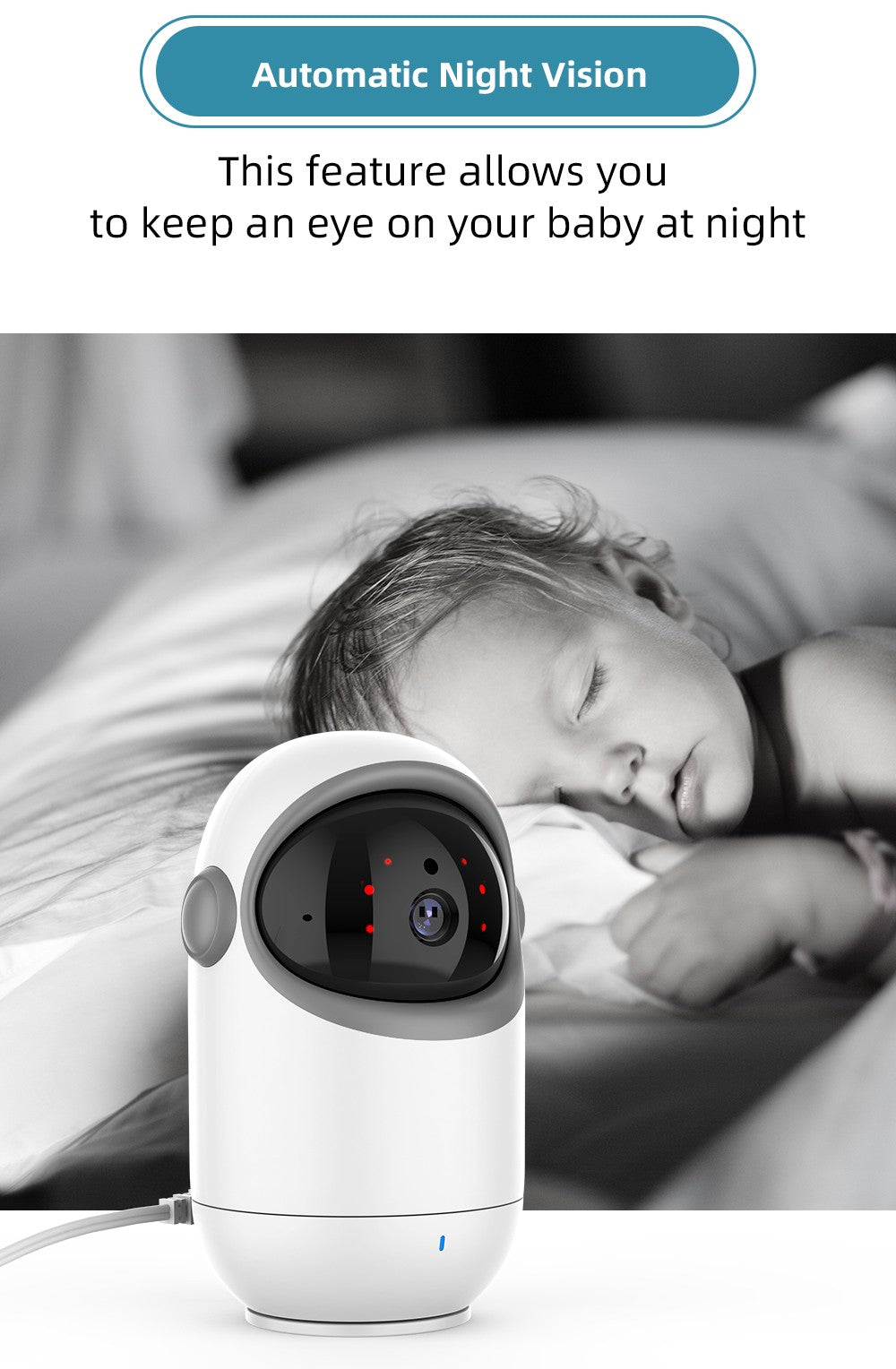 Vídeo Baby Monitor com Zoom Digital, Câmera de Vigilância, Auto Night Vision, Tw