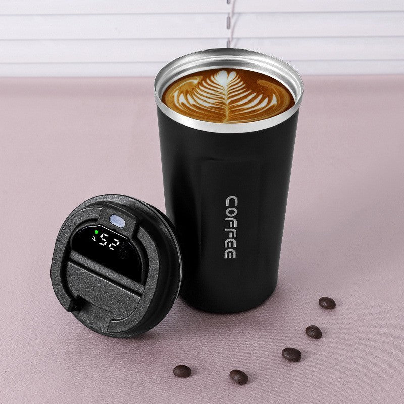 Caneca térmica de café 380/510ml, copo de café de aço inoxidável com display de