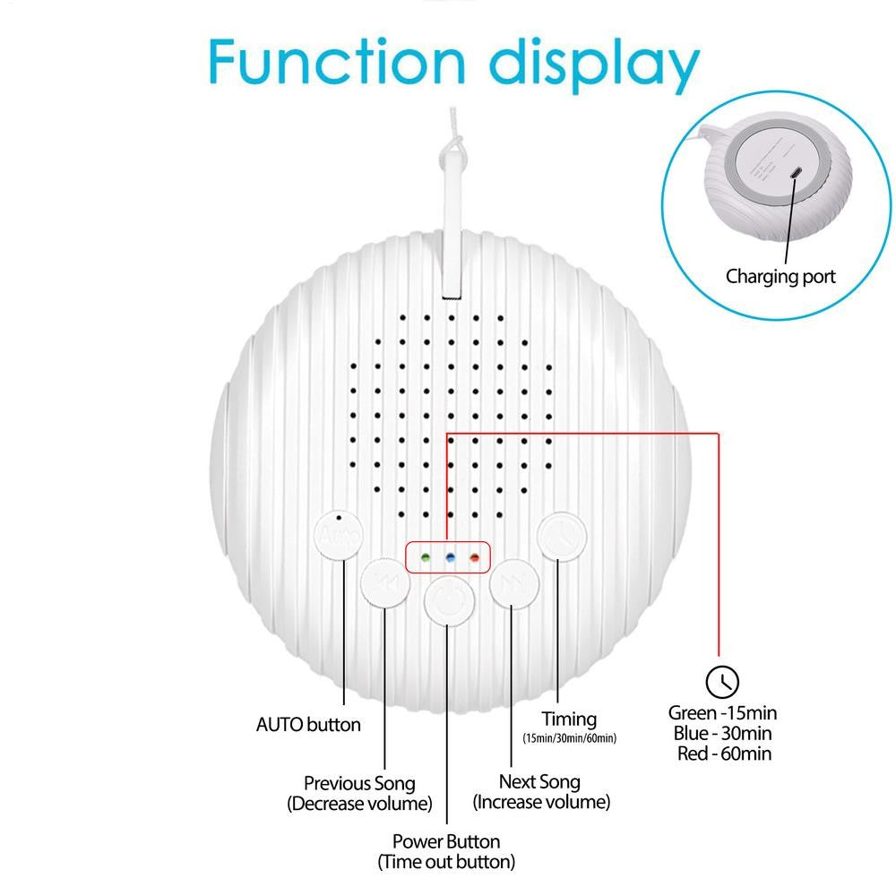 USB Recarregável Sleep Sound Machine, Máquina de Ruído Branco, Desligamento Temp