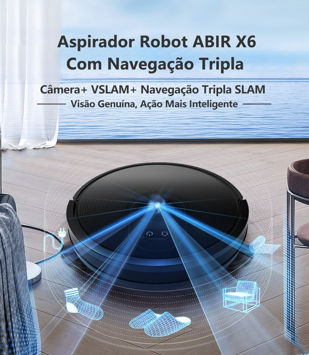 (Código: BRD250) Robô aspirador de pó ABIR X6 com navegação visual tripla, aspir