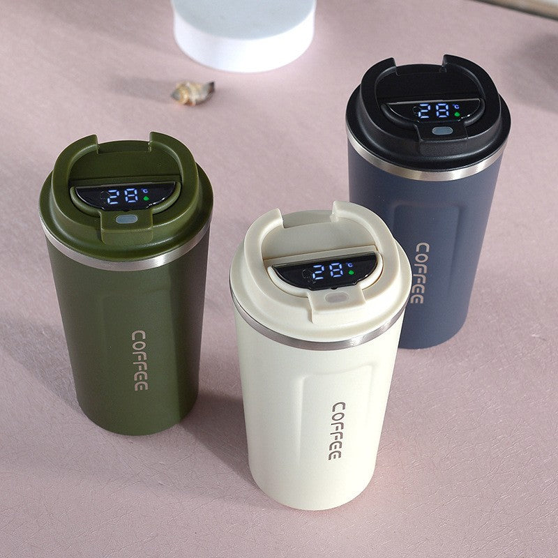 Caneca térmica de café 380/510ml, copo de café de aço inoxidável com display de