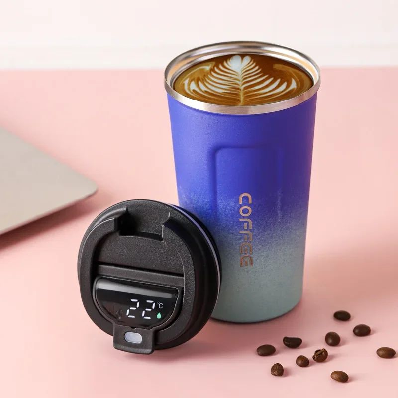 Caneca térmica de café 380/510ml, copo de café de aço inoxidável com display de