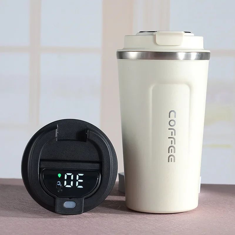 Caneca térmica de café 380/510ml, copo de café de aço inoxidável com display de