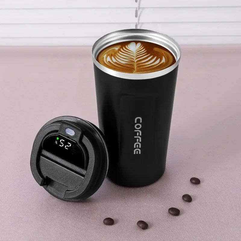 Caneca térmica de café 380/510ml, copo de café de aço inoxidável com display de