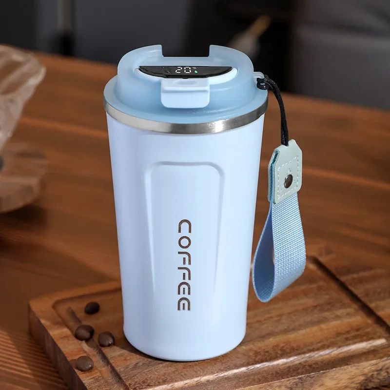 Caneca térmica de café 380/510ml, copo de café de aço inoxidável com display de