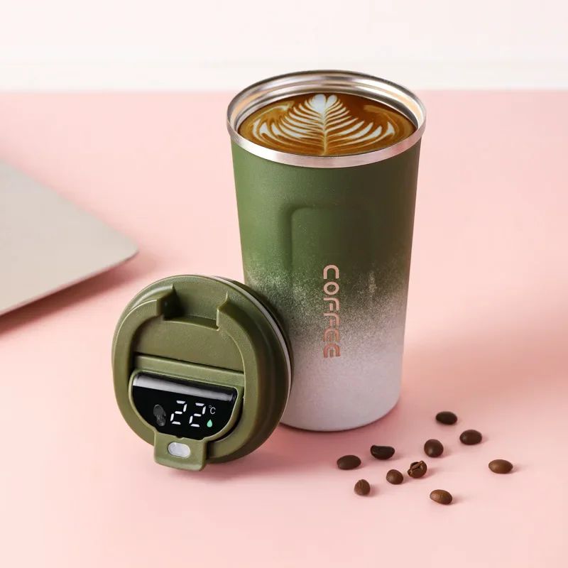 Caneca térmica de café 380/510ml, copo de café de aço inoxidável com display de