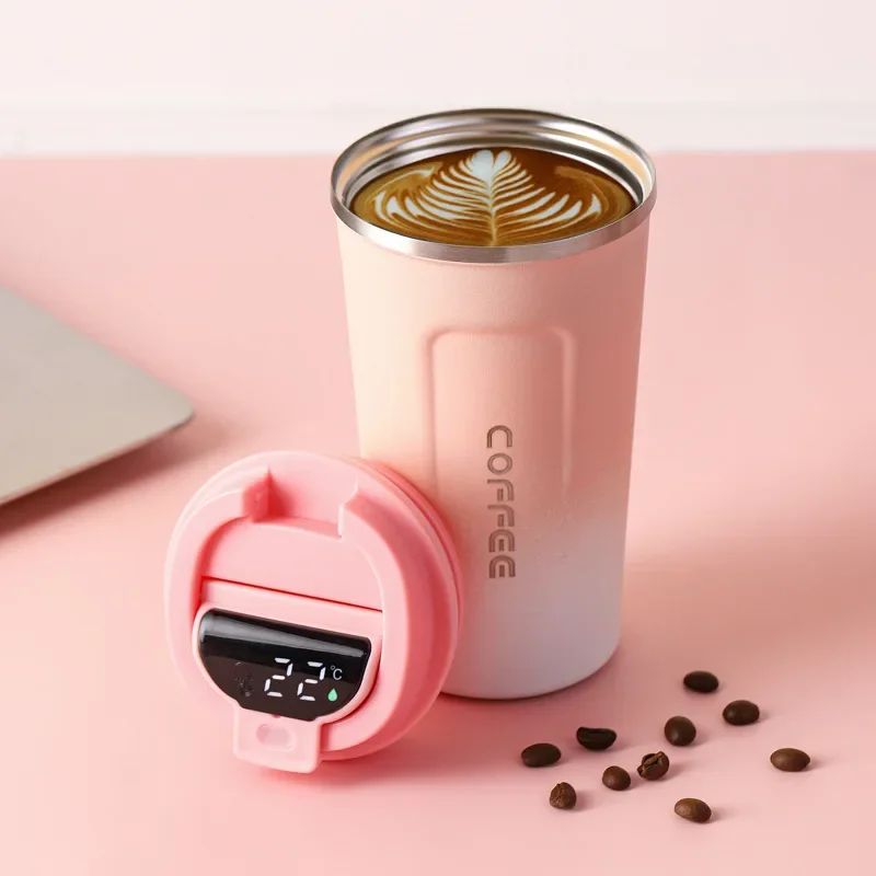 Caneca térmica de café 380/510ml, copo de café de aço inoxidável com display de