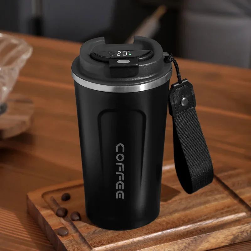 Caneca térmica de café 380/510ml, copo de café de aço inoxidável com display de