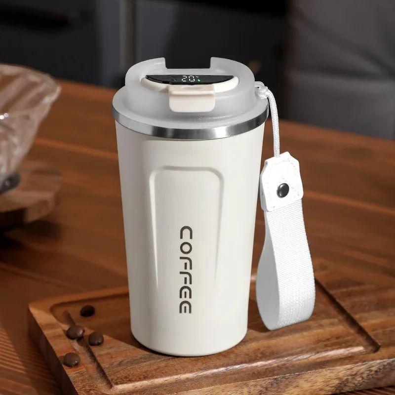 Caneca térmica de café 380/510ml, copo de café de aço inoxidável com display de