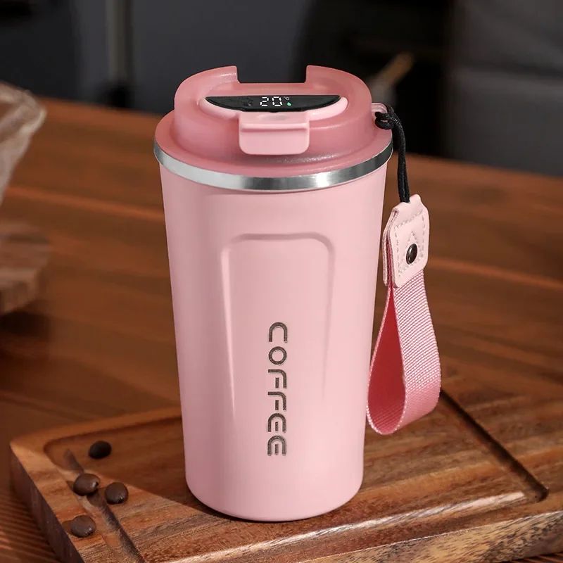 Caneca térmica de café 380/510ml, copo de café de aço inoxidável com display de