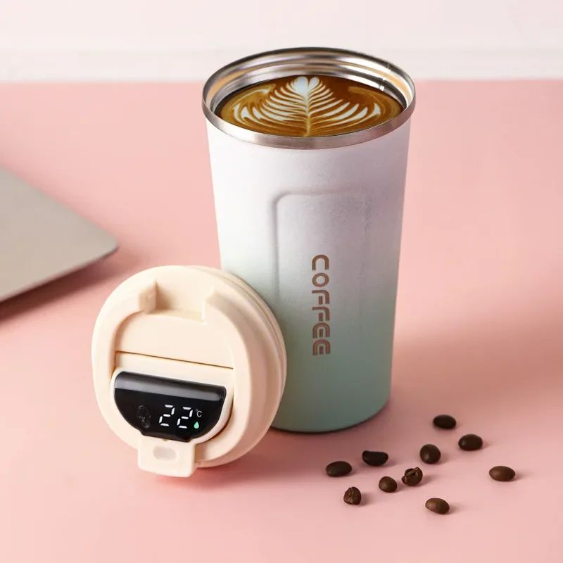 Caneca térmica de café 380/510ml, copo de café de aço inoxidável com display de