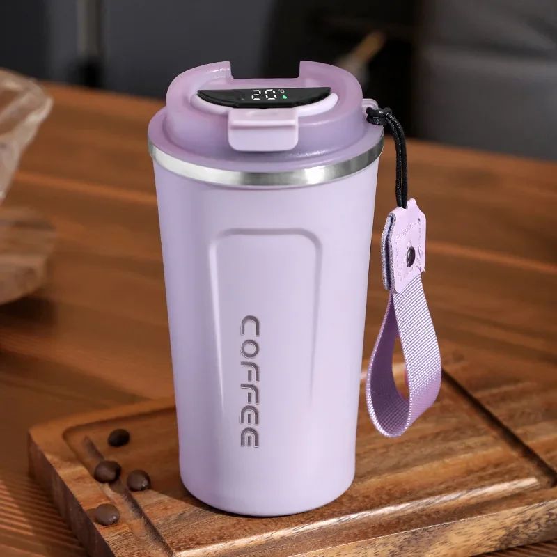 Caneca térmica de café 380/510ml, copo de café de aço inoxidável com display de