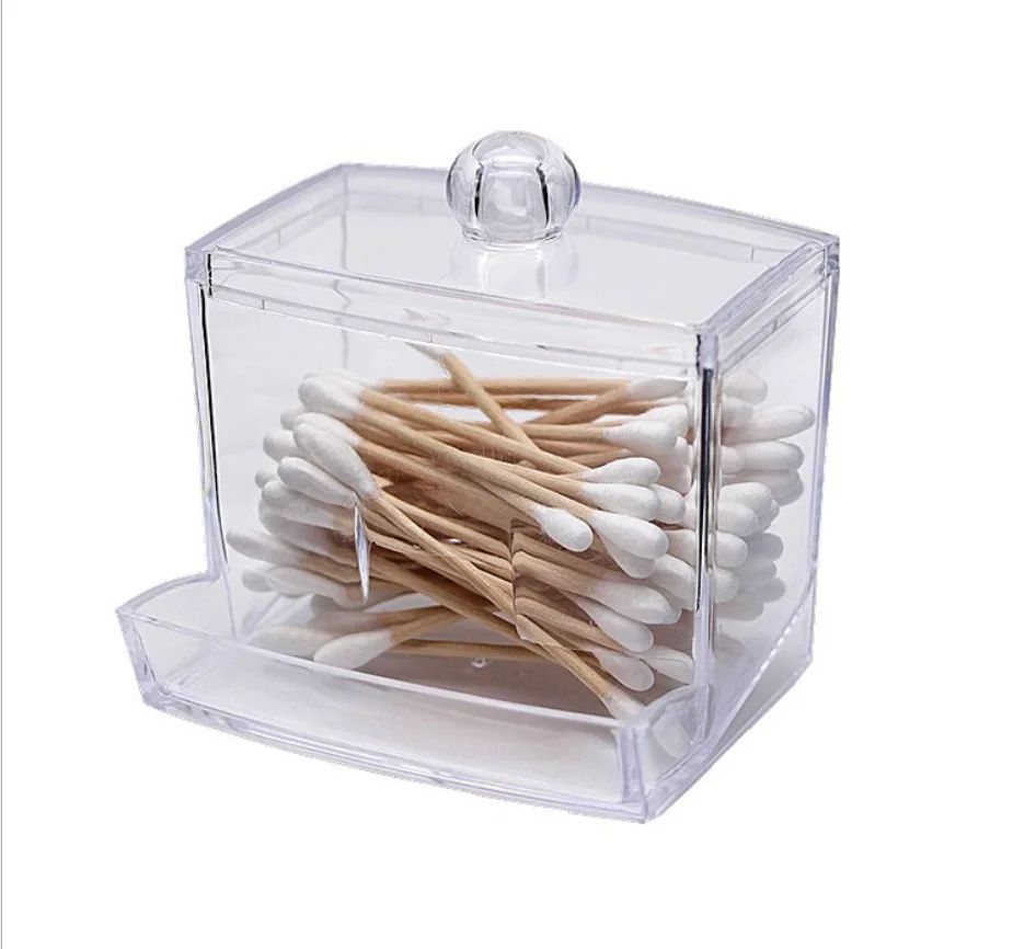 Organizador de cotonete de algodão, capa de bambu, acrílico, redondo, organizado