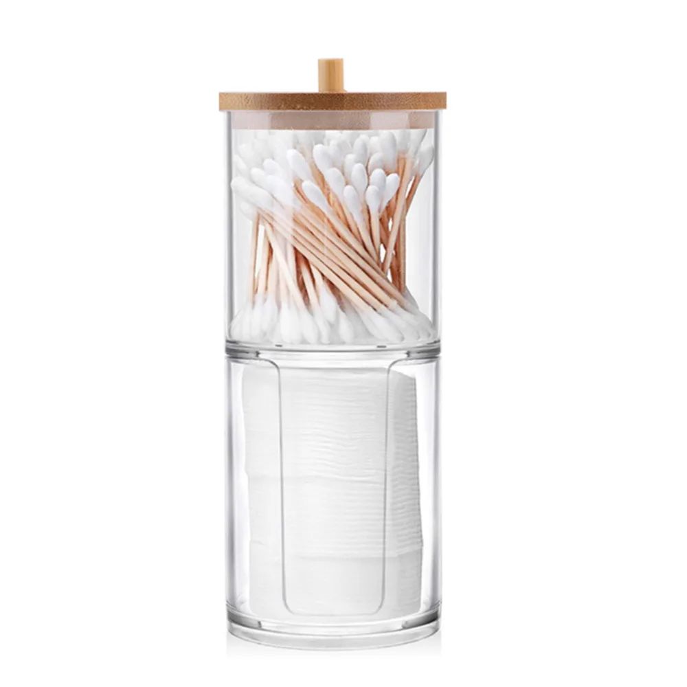 Organizador de cotonete de algodão, capa de bambu, acrílico, redondo, organizado