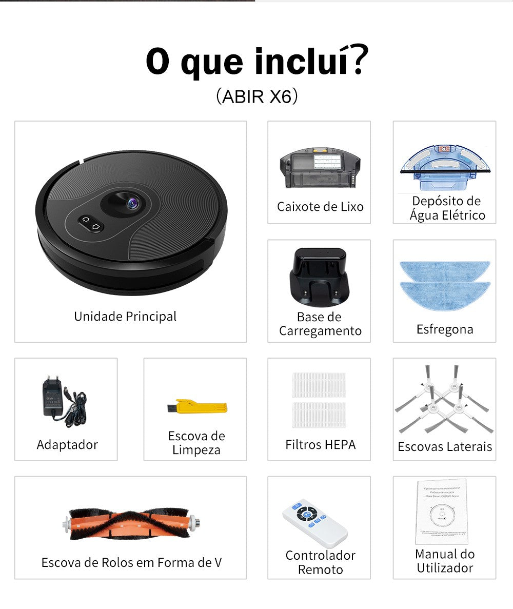 (Código: BRD250) Robô aspirador de pó ABIR X6 com navegação visual tripla, aspir