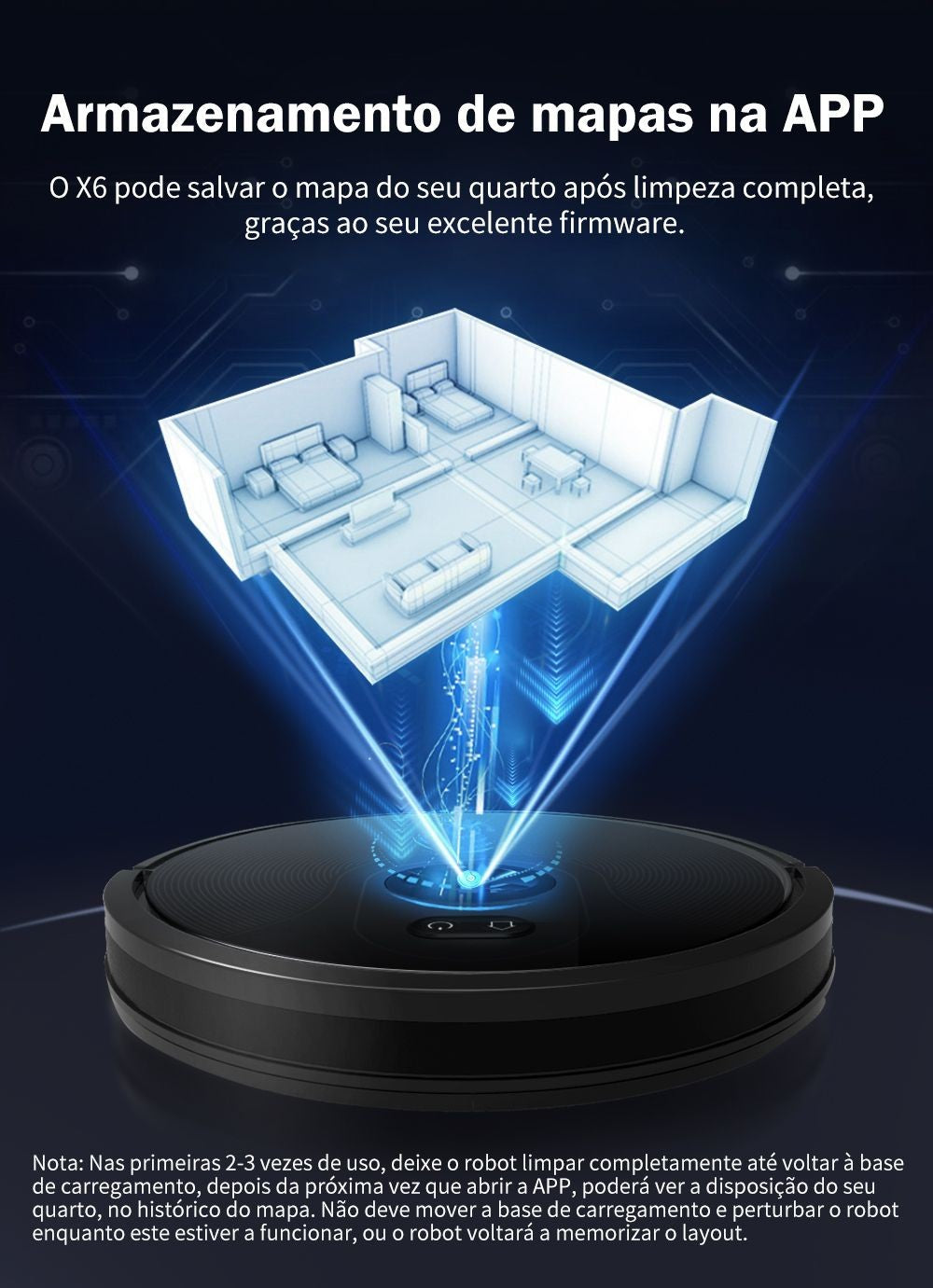 (Código: BRD250) Robô aspirador de pó ABIR X6 com navegação visual tripla, aspir
