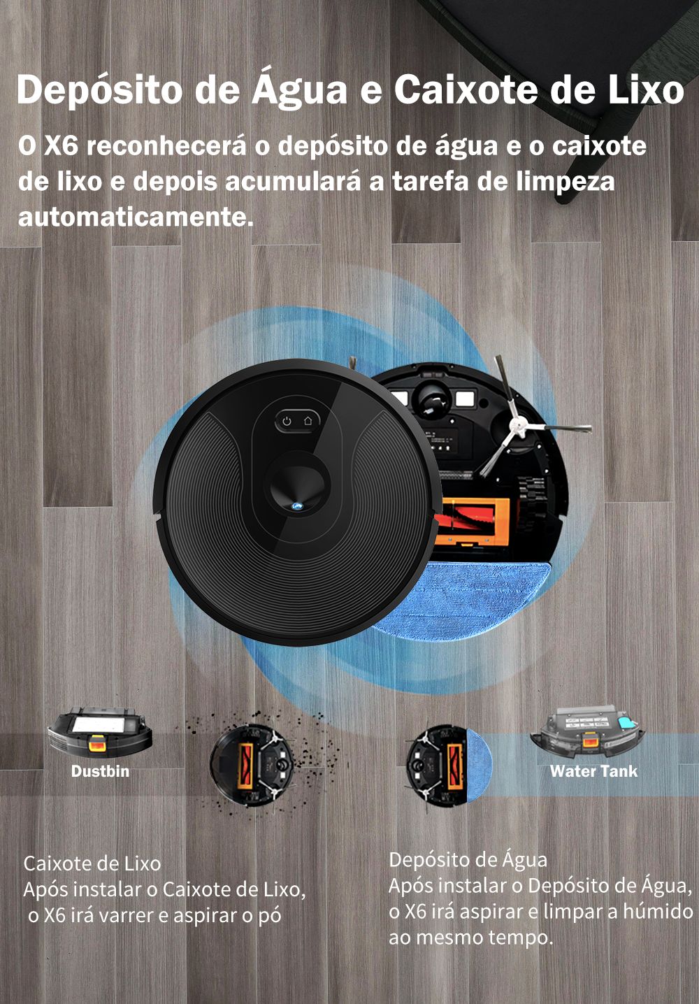 (Código: BRD250) Robô aspirador de pó ABIR X6 com navegação visual tripla, aspir
