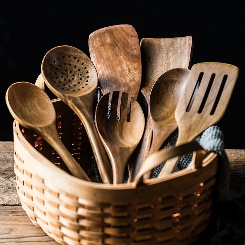 9 colheres de madeira dos pedaços para cozinhar, boneca de madeira para cozinhar