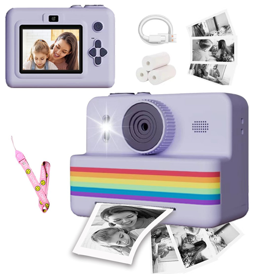 Câmera digital infantil para fotografia, mini impressora portátil térmica térmic