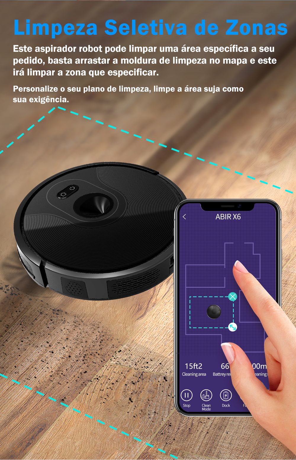 (Código: BRD250) Robô aspirador de pó ABIR X6 com navegação visual tripla, aspir