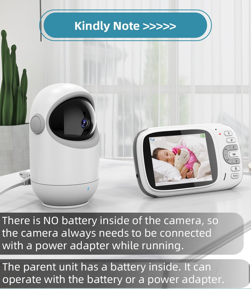Vídeo Baby Monitor com Zoom Digital, Câmera de Vigilância, Auto Night Vision, Tw