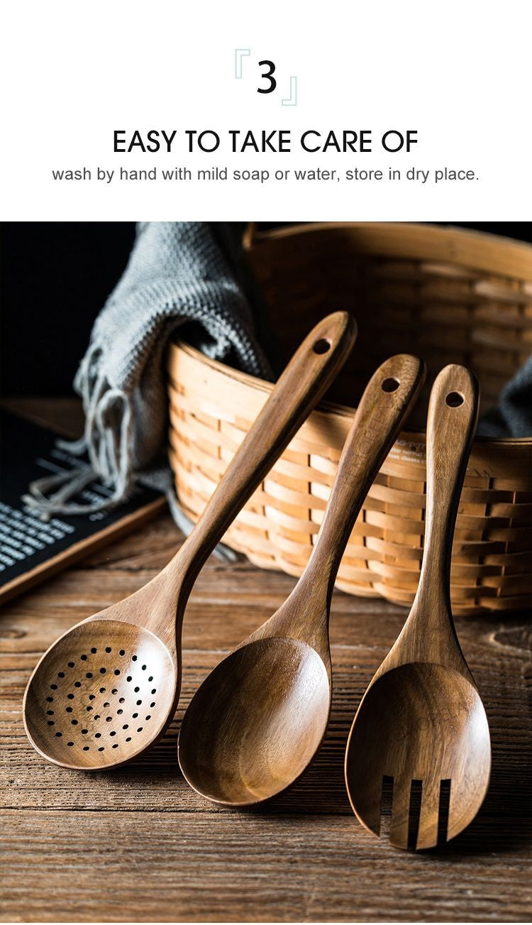 9 colheres de madeira dos pedaços para cozinhar, boneca de madeira para cozinhar
