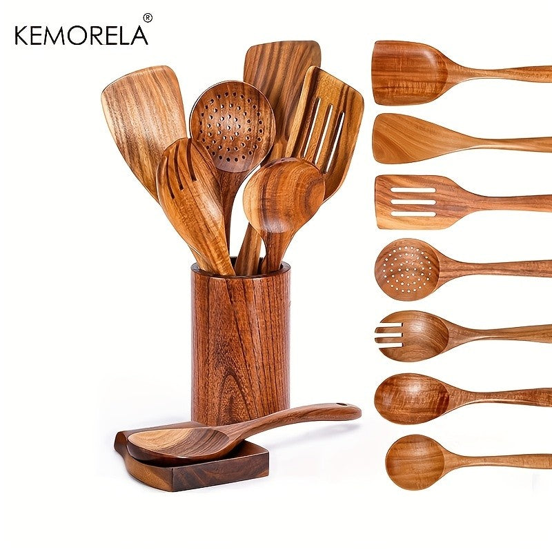 9 colheres de madeira dos pedaços para cozinhar, boneca de madeira para cozinhar